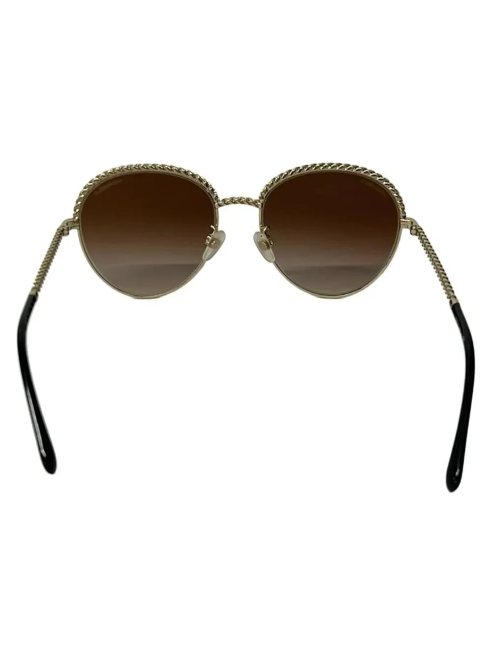 Chanel Sunglasses Panto Shape Black Gold Silver Eyewear